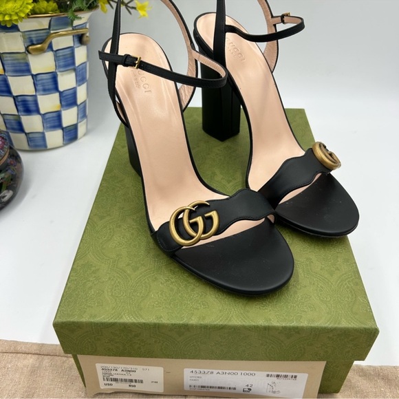 Women’s Gucci GG Marmont block, heel strap sandals, 105 cm size 42 made Italy - Picture 1 of 12